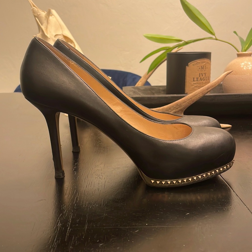 Valentino black heels with gold accents